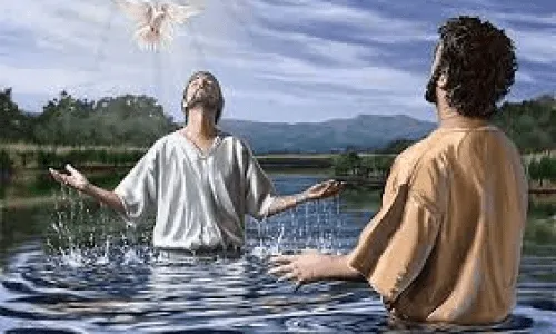 Illustration of Jesus getting baptized by John