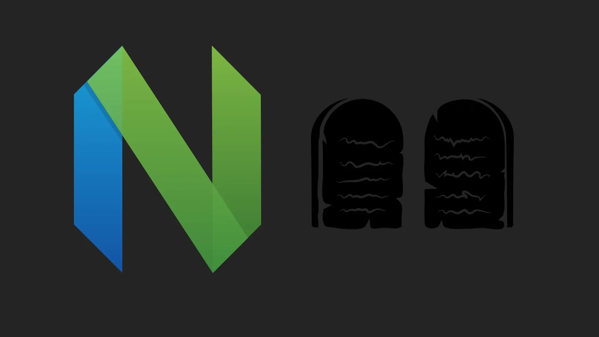 Neovim logo with Ten Commandments tablets next to it
